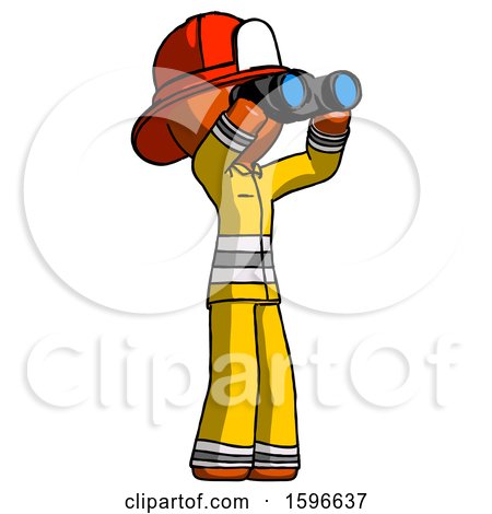 Orange Firefighter Fireman Man Looking Through Binoculars to the Right by Leo Blanchette