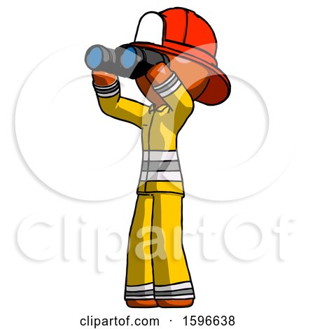 Orange Firefighter Fireman Man Looking Through Binoculars to the Left by Leo Blanchette