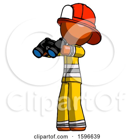 Orange Firefighter Fireman Man Holding Binoculars Ready to Look Left by Leo Blanchette