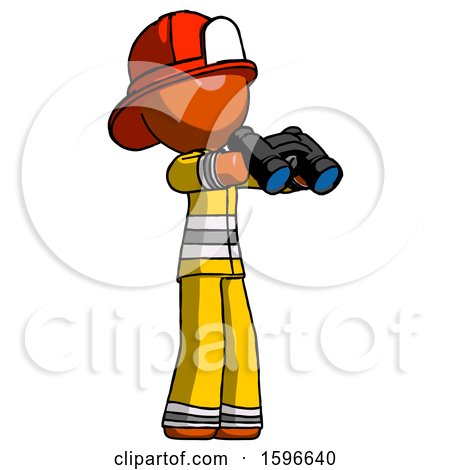 Orange Firefighter Fireman Man Holding Binoculars Ready to Look Right by Leo Blanchette