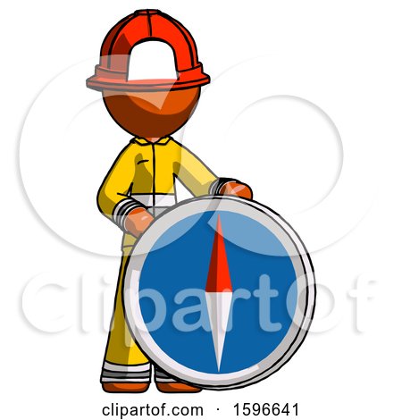 Orange Firefighter Fireman Man Standing Beside Large Compass by Leo Blanchette