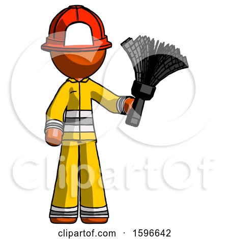 Orange Firefighter Fireman Man Holding Feather Duster Facing Forward by Leo Blanchette
