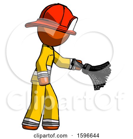 Orange Firefighter Fireman Man Dusting with Feather Duster Downwards by Leo Blanchette