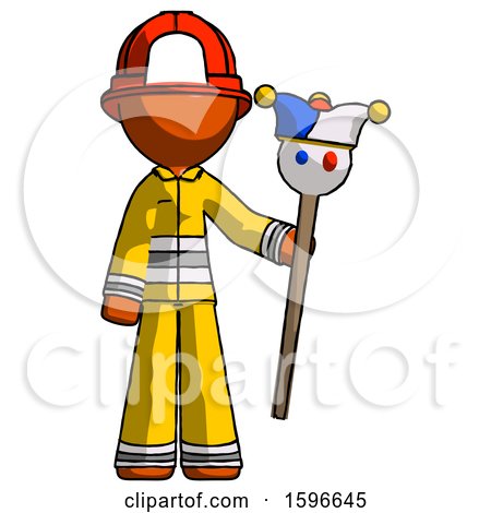 Orange Firefighter Fireman Man Holding Jester Staff by Leo Blanchette