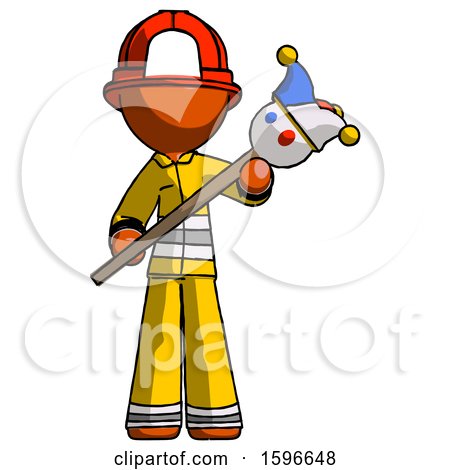 Orange Firefighter Fireman Man Holding Jester Diagonally by Leo Blanchette