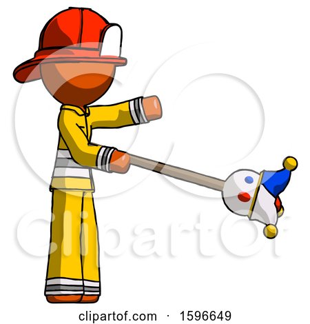 Orange Firefighter Fireman Man Holding Jesterstaff - I Dub Thee Foolish Concept by Leo Blanchette