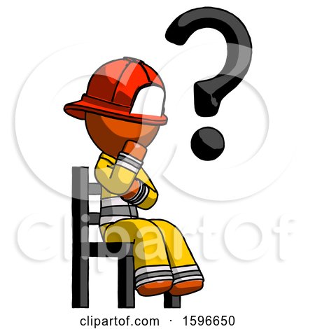 Orange Firefighter Fireman Man Question Mark Concept, Sitting on Chair Thinking by Leo Blanchette