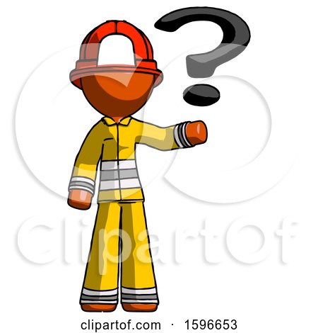 Orange Firefighter Fireman Man Holding Question Mark to Right by Leo Blanchette