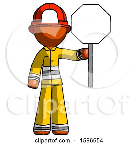 Orange Firefighter Fireman Man Holding Stop Sign by Leo Blanchette
