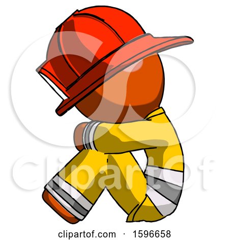 Orange Firefighter Fireman Man Sitting with Head down Facing Sideways Left by Leo Blanchette