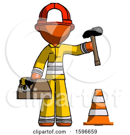 Orange Firefighter Fireman Man Under Construction Concept, Traffic Cone and Tools by Leo Blanchette