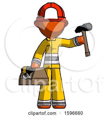 Orange Firefighter Fireman Man Holding Tools and Toolchest Ready to Work by Leo Blanchette