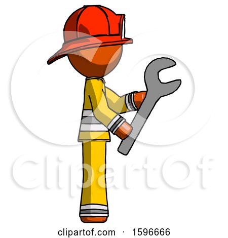 Orange Firefighter Fireman Man Using Wrench Adjusting Something to Right by Leo Blanchette