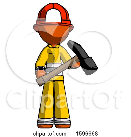 Orange Firefighter Fireman Man Holding Hammer Ready to Work by Leo Blanchette