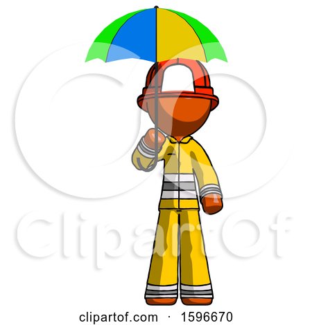 Orange Firefighter Fireman Man Holding Umbrella Rainbow Colored by Leo Blanchette