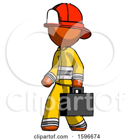 Orange Firefighter Fireman Man Walking with Briefcase to the Left by Leo Blanchette