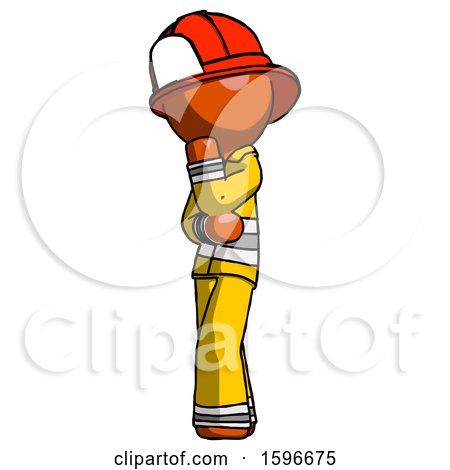 Orange Firefighter Fireman Man Thinking, Wondering, or Pondering by Leo Blanchette