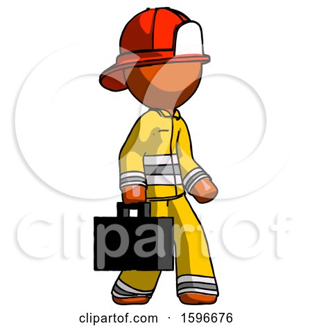 Orange Firefighter Fireman Man Walking with Briefcase to the Right by Leo Blanchette