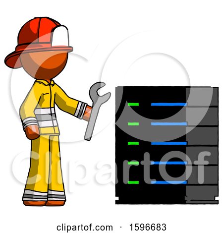 Orange Firefighter Fireman Man Server Administrator Doing Repairs by Leo Blanchette
