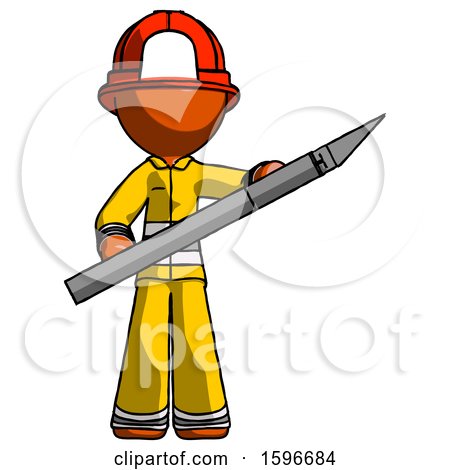 Orange Firefighter Fireman Man Holding Large Scalpel by Leo Blanchette