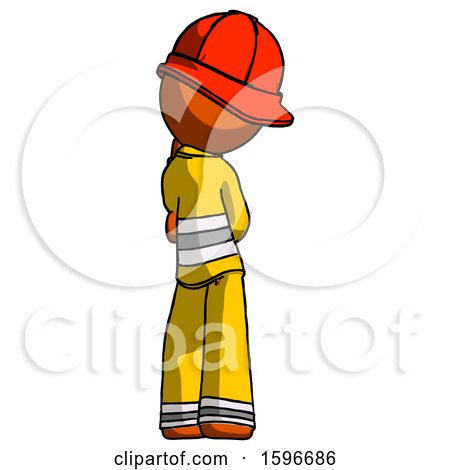 Orange Firefighter Fireman Man Thinking, Wondering, or Pondering Rear View by Leo Blanchette