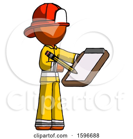 Orange Firefighter Fireman Man Using Clipboard and Pencil by Leo Blanchette