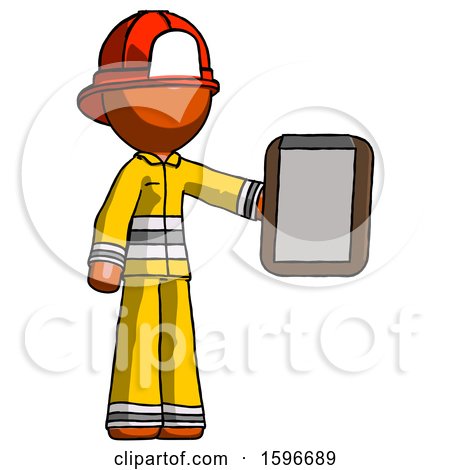 Orange Firefighter Fireman Man Showing Clipboard to Viewer by Leo Blanchette