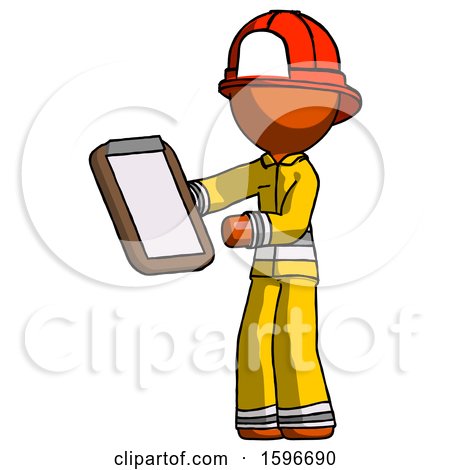 Orange Firefighter Fireman Man Reviewing Stuff on Clipboard by Leo Blanchette