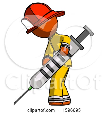 Orange Firefighter Fireman Man Using Syringe Giving Injection by Leo Blanchette