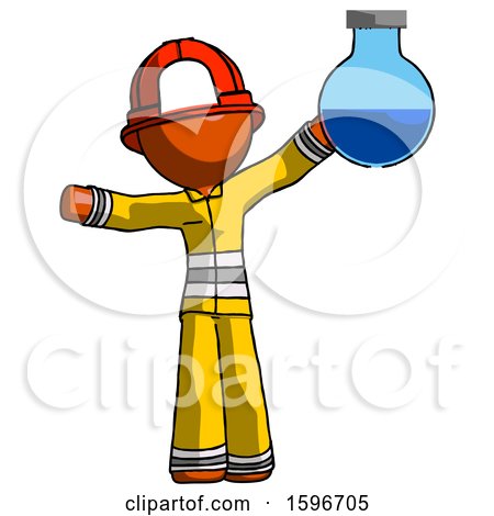 Orange Firefighter Fireman Man Holding Large Round Flask or Beaker by Leo Blanchette