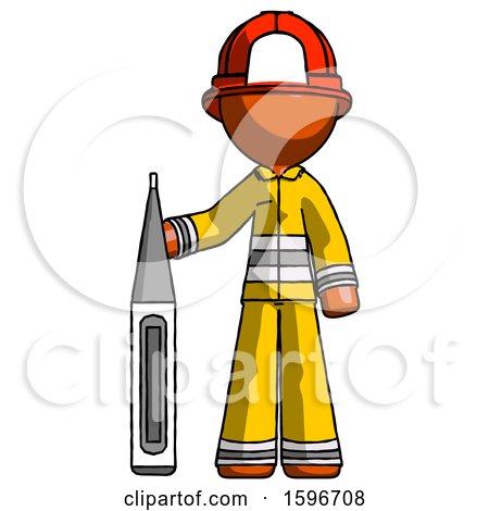 Orange Firefighter Fireman Man Standing with Large Thermometer by Leo Blanchette