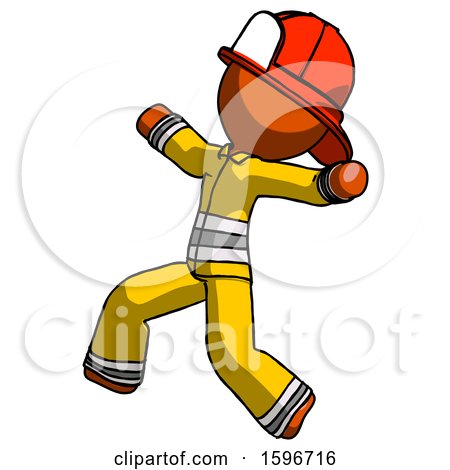 Orange Firefighter Fireman Man Running Away in Hysterical Panic Direction Left by Leo Blanchette