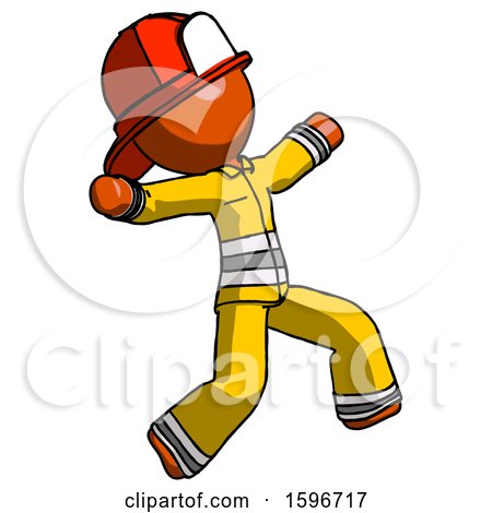 Orange Firefighter Fireman Man Running Away in Hysterical Panic Direction Right by Leo Blanchette