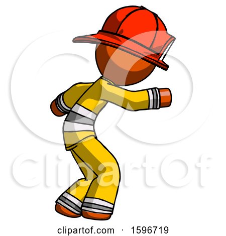 Orange Firefighter Fireman Man Sneaking While Reaching for Something by Leo Blanchette