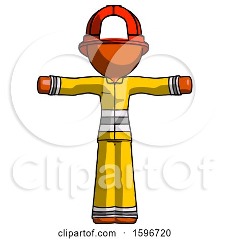 Orange Firefighter Fireman Man T-Pose Arms up Standing by Leo Blanchette