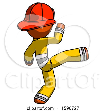 Orange Firefighter Fireman Man Kick Pose by Leo Blanchette