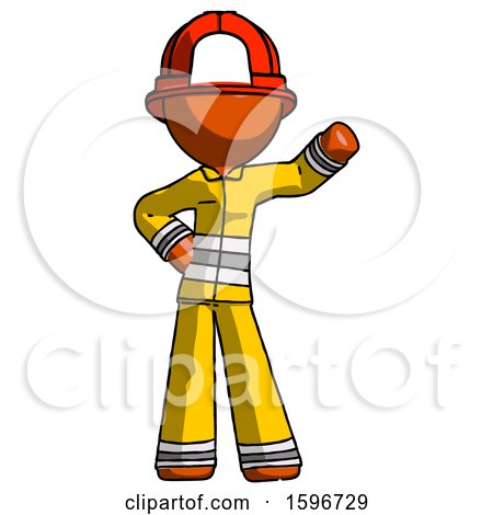 Orange Firefighter Fireman Man Waving Left Arm with Hand on Hip by Leo Blanchette