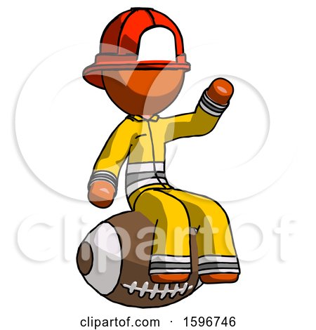 Orange Firefighter Fireman Man Sitting on Giant Football by Leo Blanchette