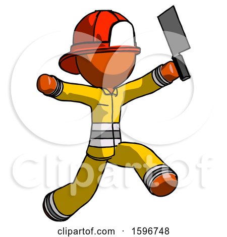 Orange Firefighter Fireman Man Psycho Running with Meat Cleaver by Leo Blanchette
