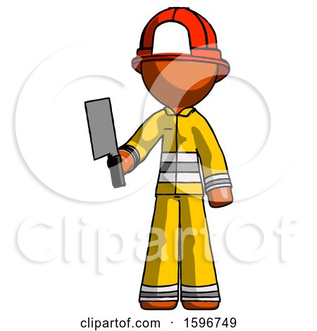 Orange Firefighter Fireman Man Holding Meat Cleaver by Leo Blanchette