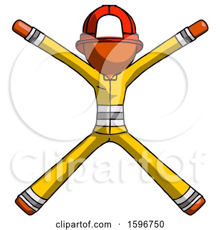 Orange Firefighter Fireman Man with Arms and Legs Stretched out by Leo Blanchette