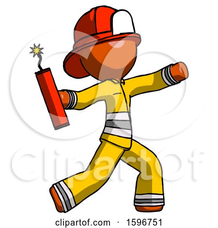 Orange Firefighter Fireman Man Throwing Dynamite by Leo Blanchette