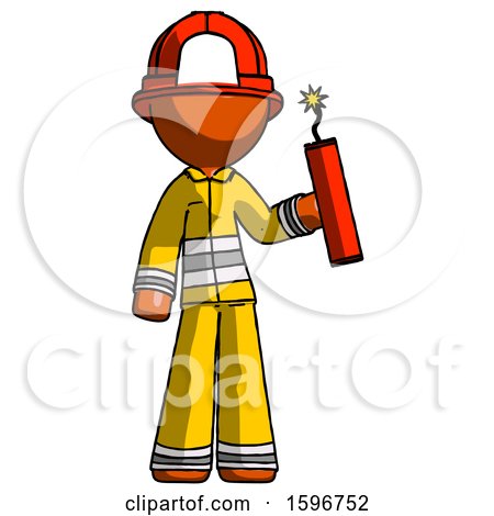 Orange Firefighter Fireman Man Holding Dynamite with Fuse Lit by Leo Blanchette