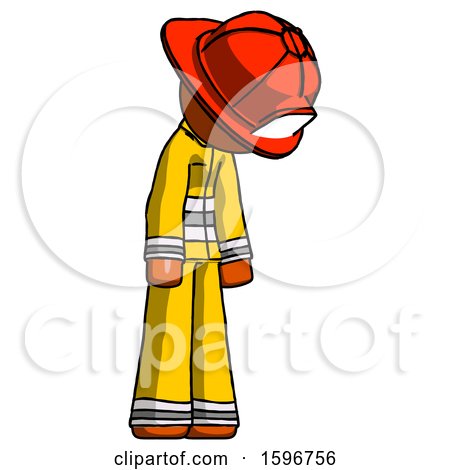 Orange Firefighter Fireman Man Depressed with Head down Turned Right by Leo Blanchette