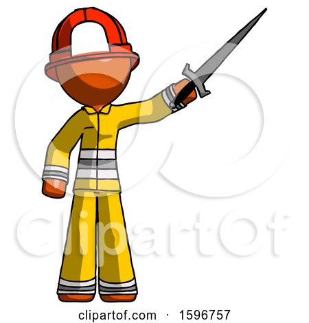 Orange Firefighter Fireman Man Holding Sword in the Air Victoriously by Leo Blanchette