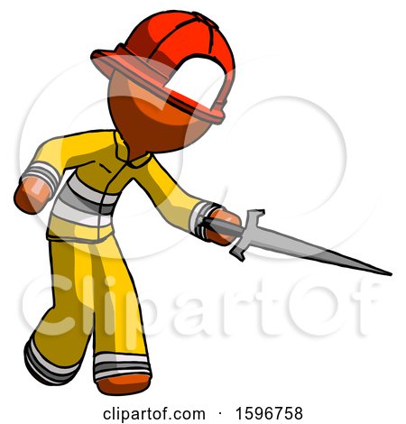 Orange Firefighter Fireman Man Sword Pose Stabbing or Jabbing by Leo Blanchette