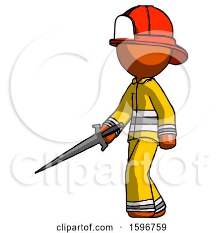 Orange Firefighter Fireman Man with Sword Walking Confidently by Leo Blanchette