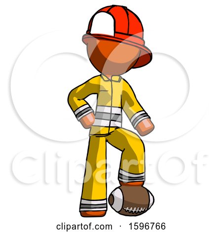 Orange Firefighter Fireman Man Standing with Foot on Football by Leo Blanchette
