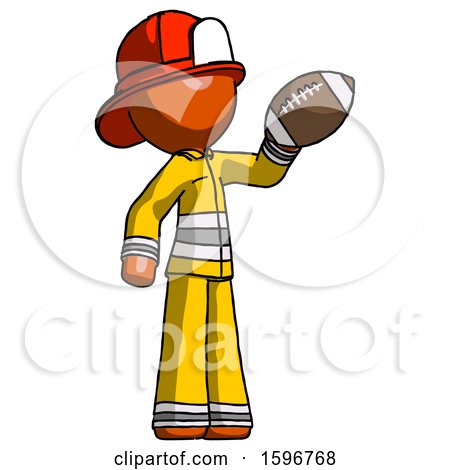 Orange Firefighter Fireman Man Holding Football up by Leo Blanchette