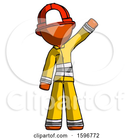 Orange Firefighter Fireman Man Waving Emphatically with Left Arm by Leo Blanchette